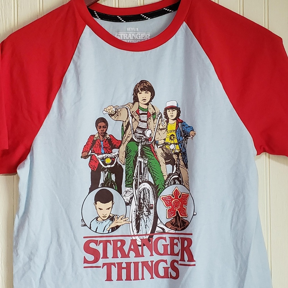 Stranger Things Shirt Youth Large 12-14 Blue Ringer Bike Graphic Kids Tee Top